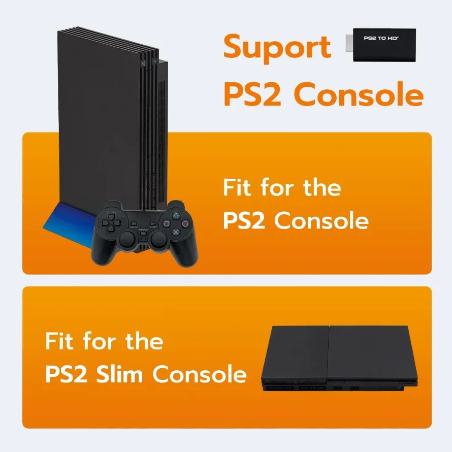 محول PS2 إلى HDMI مع مخرج صوت 3.5 ملم بلاي ستيشن 2 إلى محول متوافق مع HDMI متوافق مع جميع موديلات PS2