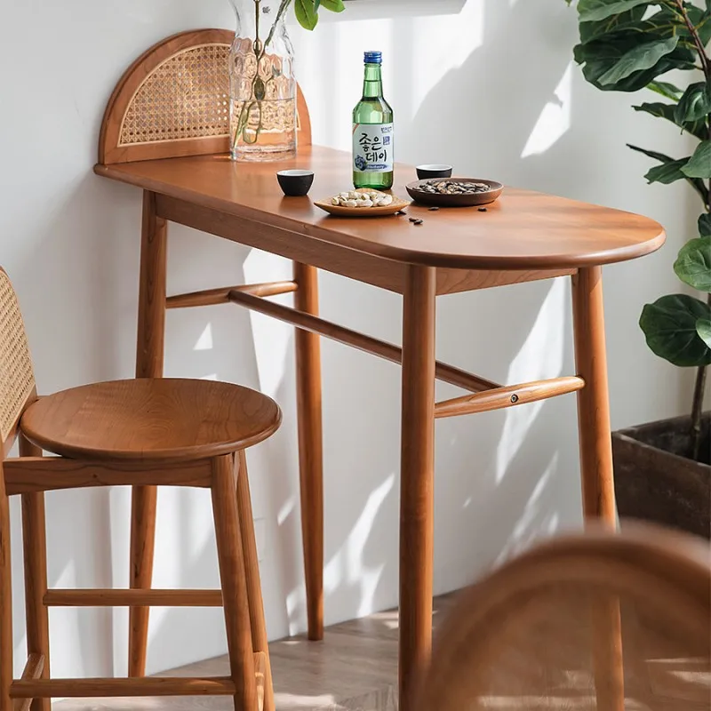 Nordic Solid Wood Bar, Table, Bar and Chair Combination, Cherry Wood Household Narrow Strip Dining Table, High Table