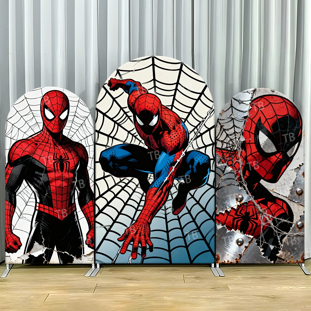 

Spider-Man Distressed Comic Arch Backdrop Cover Edgy Scene For Kids Birthday Party Cool Cartoon Theme Photo Booth Decor Prop