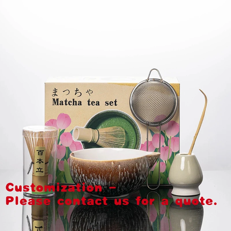 

custom.Hot Sale Durable Food Grade Modern Ceramic Porcelain Matcha Bowl Tea Set of Five-piece Custom Safe Pack