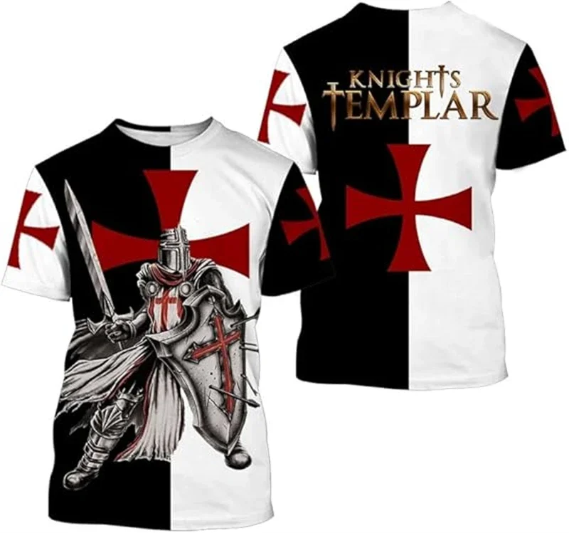 

2025 3D Print Knight Templar T-shirt Men Women Cross Fashion Trendy Cool Short Sleeve O Neck T-shirt Unisex Jesus Christian Tees