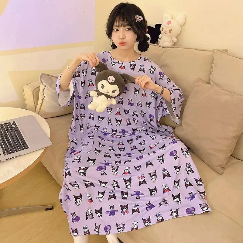 

Sanrios Kawaii Nightgown Kuromi Summer Pajamas Sweet Loose Fashion Trend Casual Comfortable Home Clothing Gift for Girlfriend