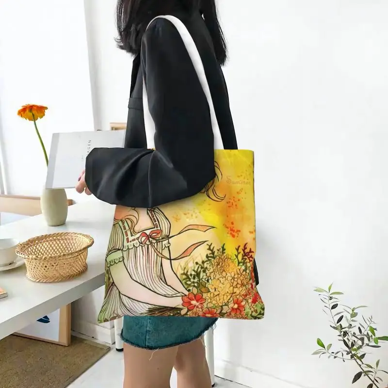 Bolso de compras con estampado de moda, bolsa de lona de reciclaje, Shopper de hombro de películas de Anime animadas