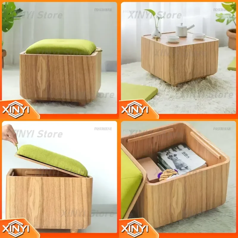 Solid Wood Hallway Porch Shoe Changing Stool for Dormitory Household Living Room Low Ottoman Storage Footstool Furniture