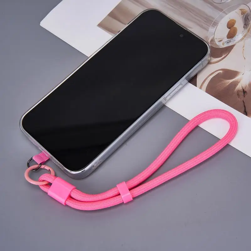Short Polyester Phone Wrist Lanyards Multiple Candy Colors Free Adhesive Pads For Daily Use Outdoor Phone Carrying