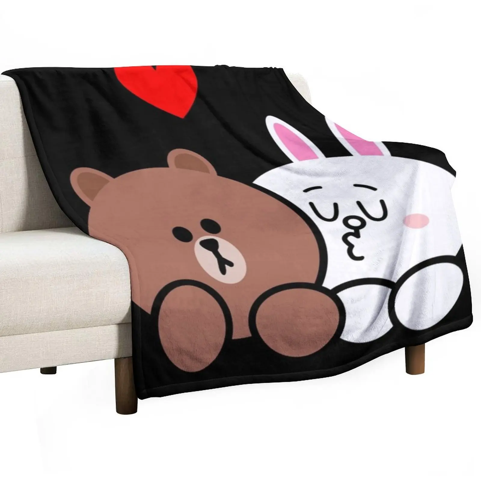

Brown bear and Cony in love Throw Blanket Fashion Sofas Furry Decorative Sofas Blankets