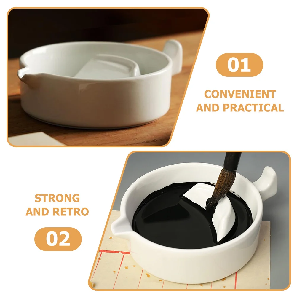 

Ceramic Chinese Inkslab Preserve Ink Saucer Lidded Grinding Plate Durable Portable for Calligraphy Drawing Painting Writing