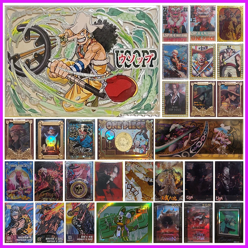 

Anime ONE PIECE Rare Usopp Doflamingo Shanks Law Buggy Newgate Mihawk Ace Sabo Jinbe Enel Garp Collectible Cards Birthday Gift