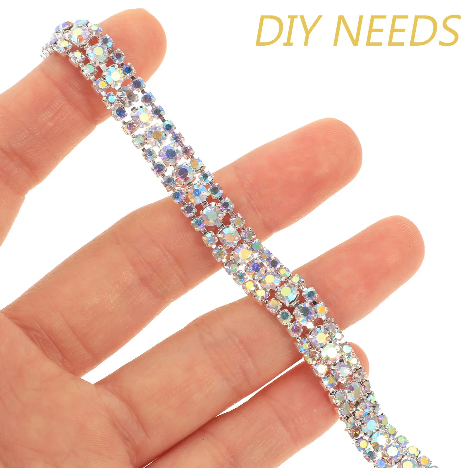 

Rhinestone Chain Roll Gold Crystal DIY Rhinestone Close Chain for Clothing Wedding Dress Decoration Craft Sewing Accessories