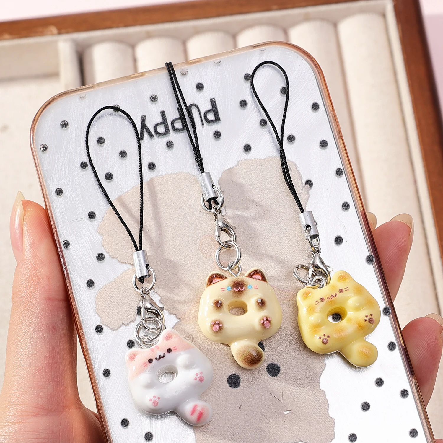 Cute Cartoon Cat Mobile Phone Case Strap Key Chains Bag Pendant Decoration DIY Phone Short Lanyard Handmade Jewelry Gift image 4