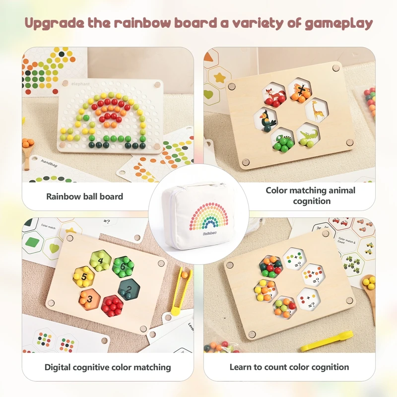 Baby Montessori Clip Beads Wooden Toy Early Educational Game Kids Sorting Bowl Toddler Learning Activities Fine Motor Skills Toy