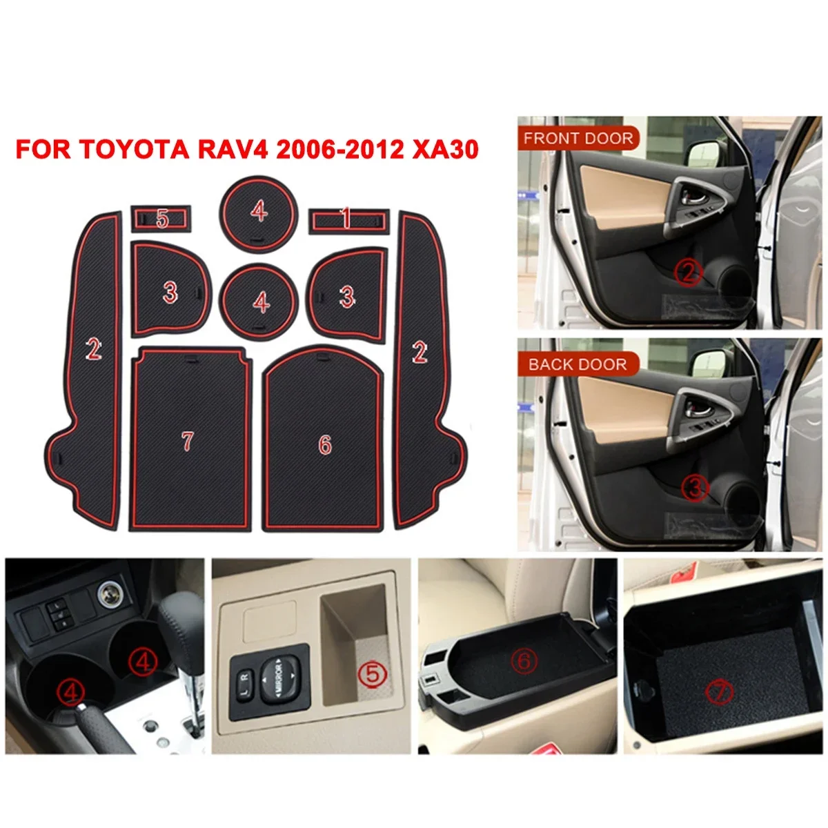 

Anti-Slip Gate Slot Mat Rubber Coaster Accessories For RAV 4 2006 2007 2008 2009 2010 2011 2012 For Toyota RAV4 2006-2012 xa30
