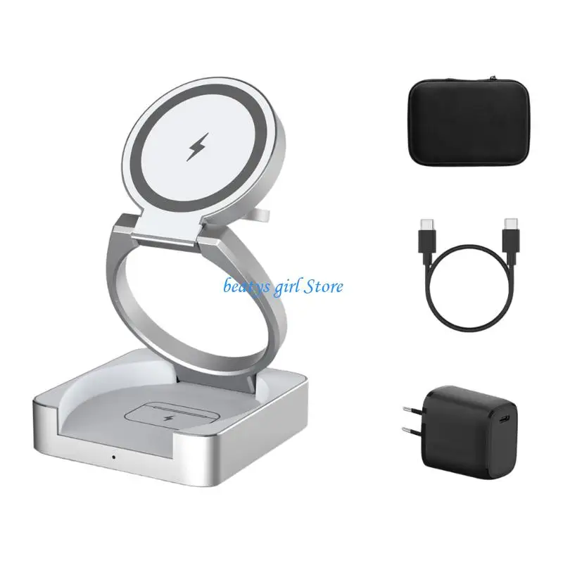 C7AB Travel Friendly 3 In 1 Foldable Qi2 Wireless Charging Holder Support Bracket 15W Fast For Phone Watch And Earbuds
