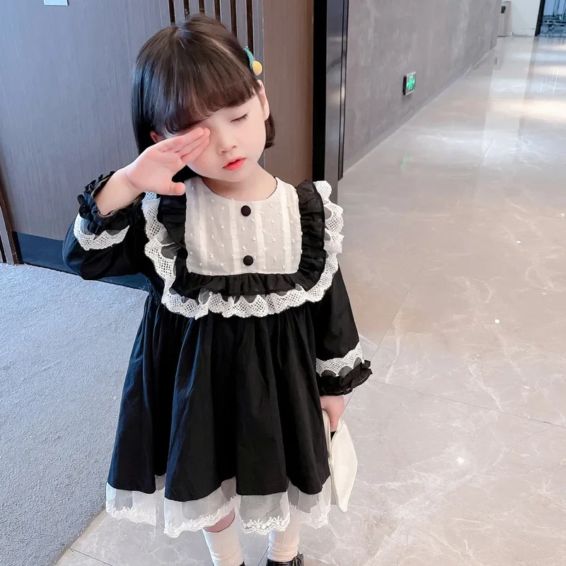 Girls Dress Kids Dresses Autumn Spring 2022 New Long Sleeve Lace Vintage Dress Children Party Dress Vestidos Girls Clothes 2-7Y