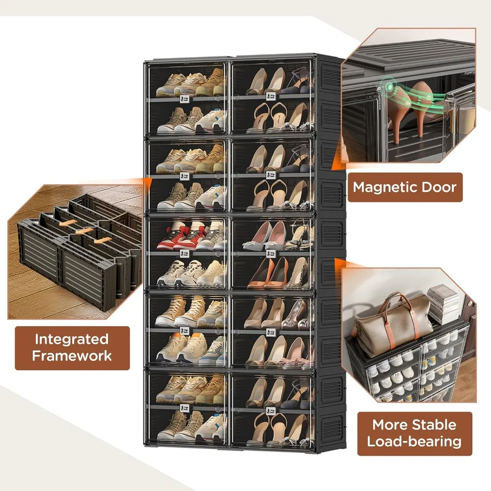 

Shoe Rack Organizer Cabinet for Closet Entryway, Clear Shoe Storage Boxes Stackable Sneaker Storage with Door Easy, Customized