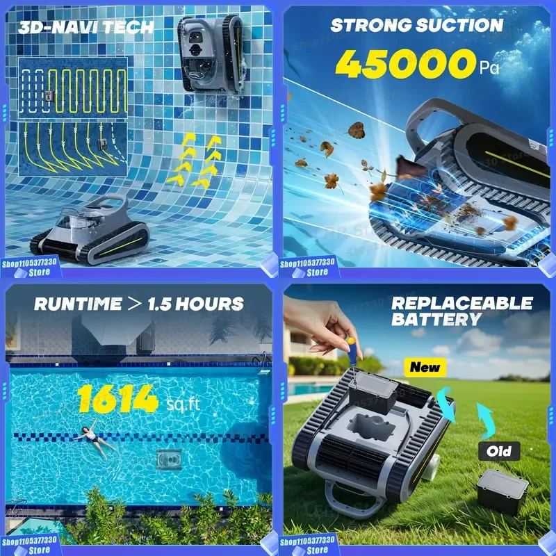 Automatic Cordless Pool Cleaning Robot Intelligent Wall Climbing Underwater Vacuum Cleaner for Inground Swimming Pools Smart