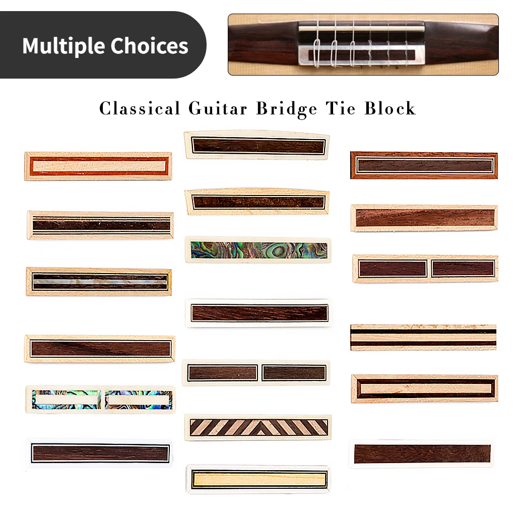 LOOK Classical Guitar Bridge Block Tie Wooden Abalone Shell Buffalo Bone Shell Inlay String-Tie DIY Flamenco Classical Guitar