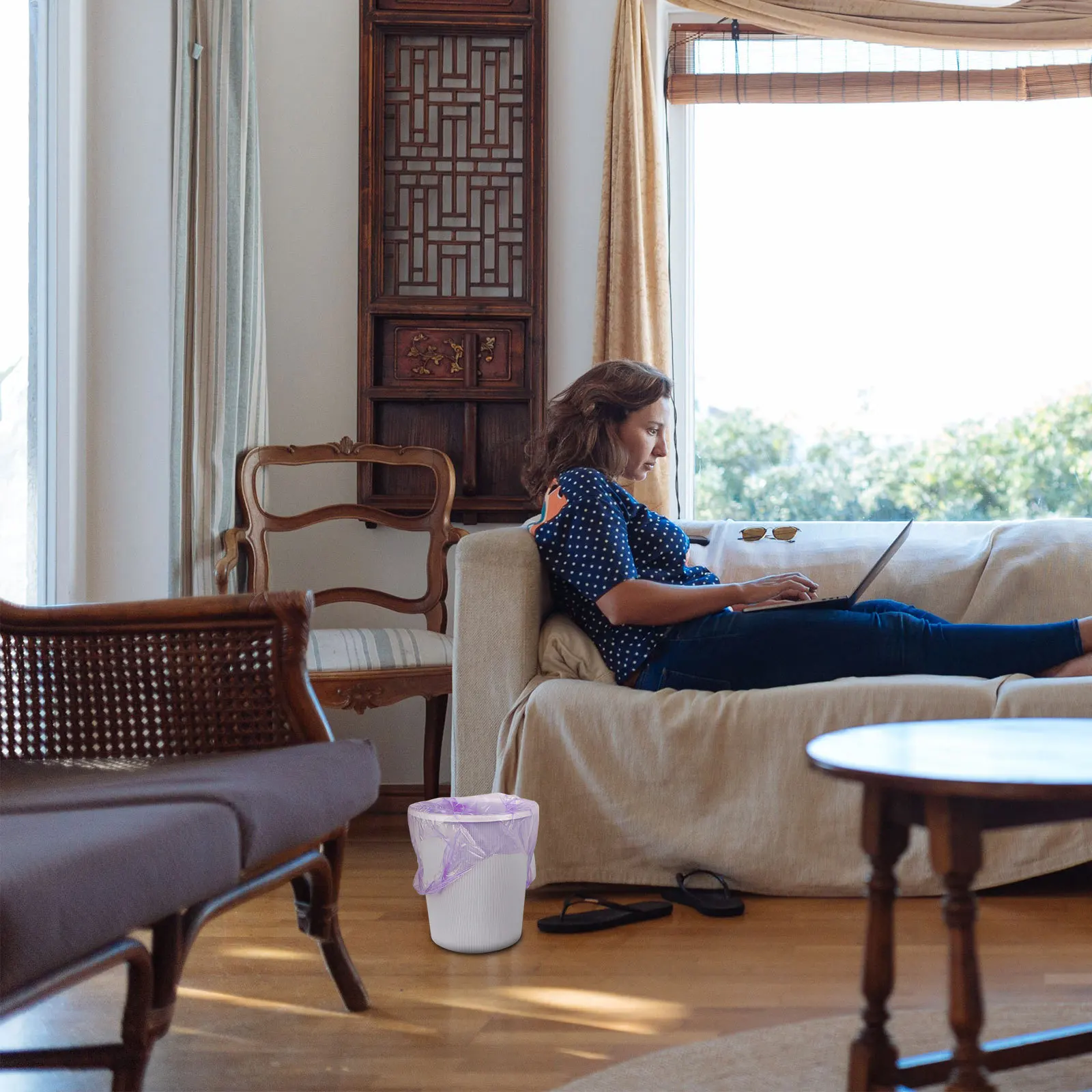 

5 Rolls Handled Thickened Plastic Trash Bags No Smell Strong Leak Proof for Home Kitchen Office Use Portable Rubbish Bags