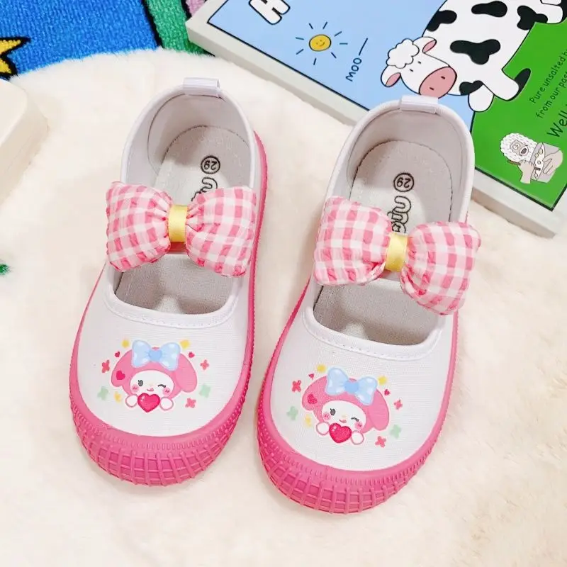 Kawaii Anime Sanrios My Melody Kuromi Kids Soft Sole Shoes Cinnamoroll Students Versatile Canvas Cartoon Shoes Girl Indoor Shoes