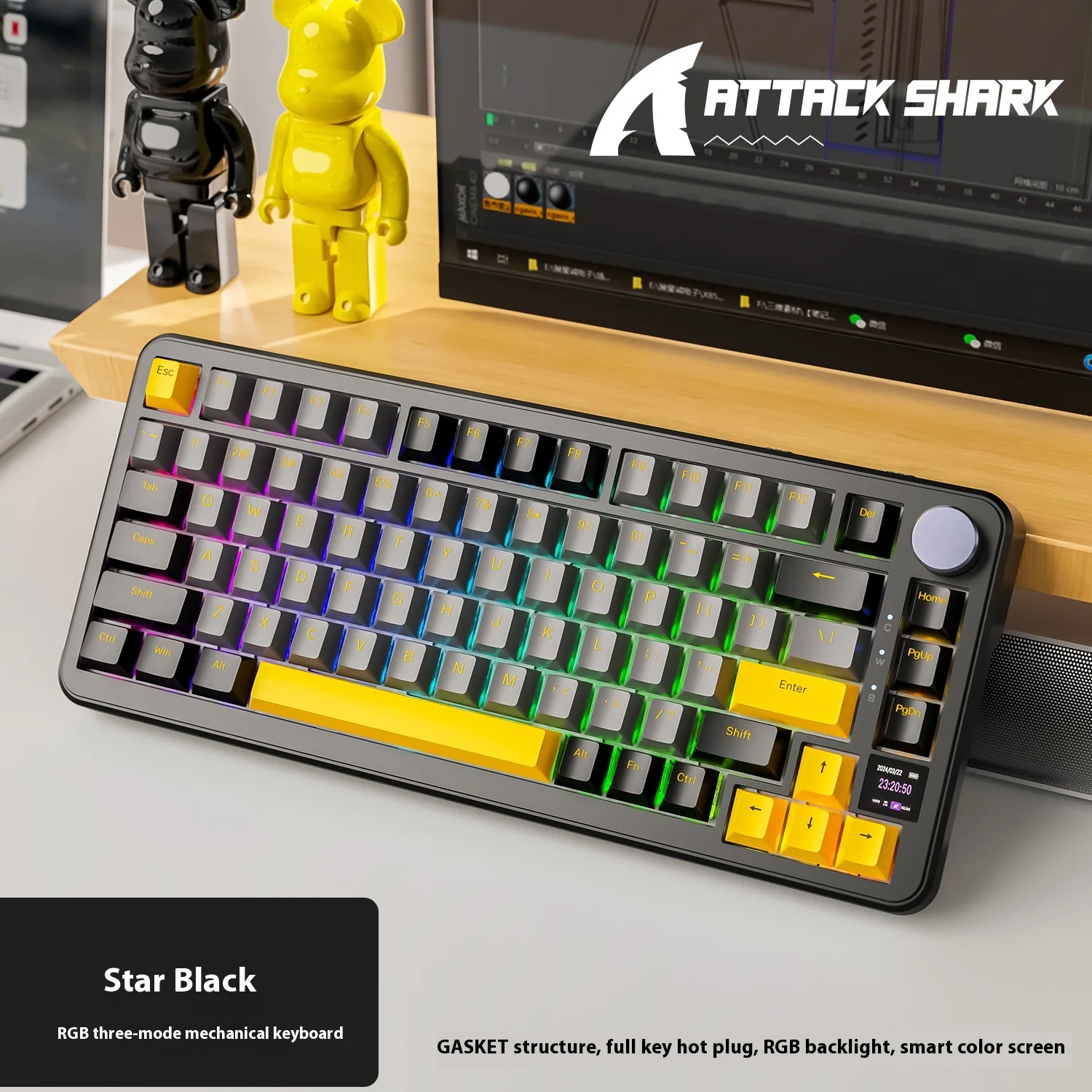 Imagem -04 - Ataque Tubarão Teclado Mecânico sem Fio Teclado Bluetooth Rgb Novo X85pro o Terceiro Exame Simulado Personalizado Hot Plug