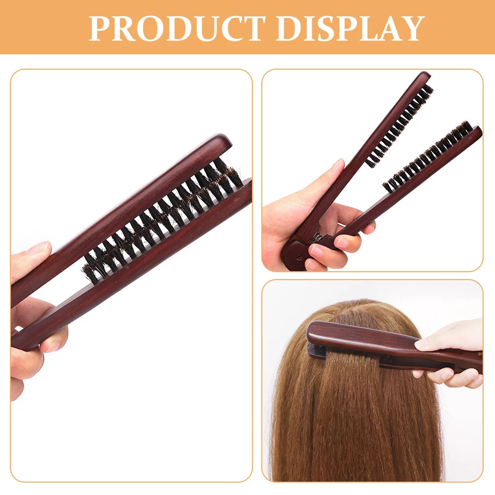 مشط تمليس الشعر بشعيرات مضادة للكهرباء الساكنة، مقبض خشبي، فرشاة محمولة مزدوجة الجوانب لتصفيف الشعر الناعم الخالي من التجعد