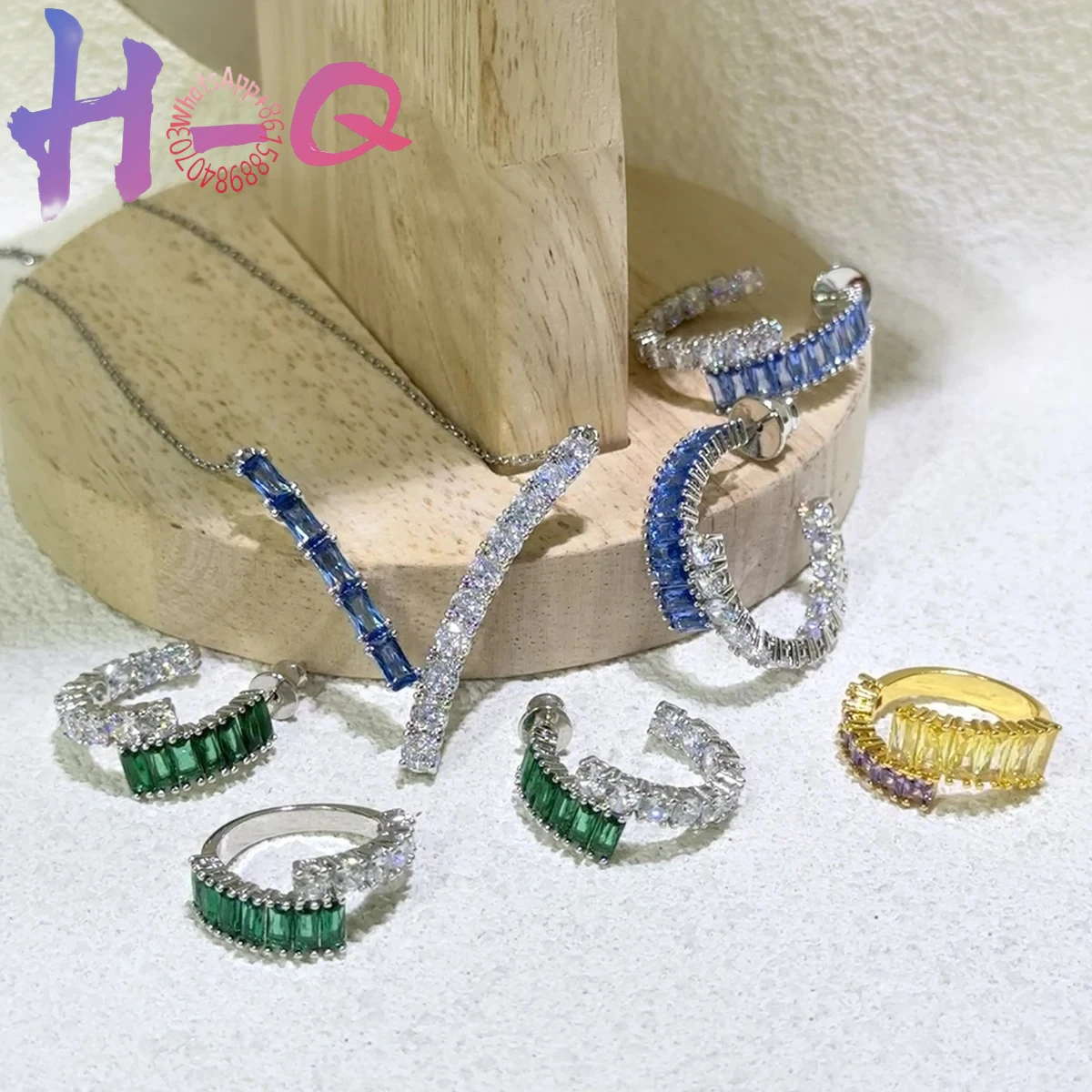 Women's 2026 Anniversary Blue Feather Geometric Crystal Set