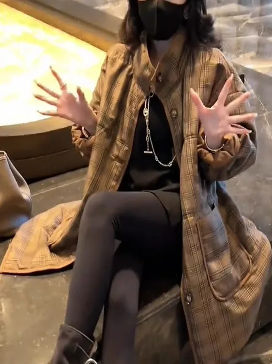 Retro Casual versátil Thiened suelto a cuadros cálido algodón Jaet mujer 2025 invierno Faion relleno algodón abrigo Mujer