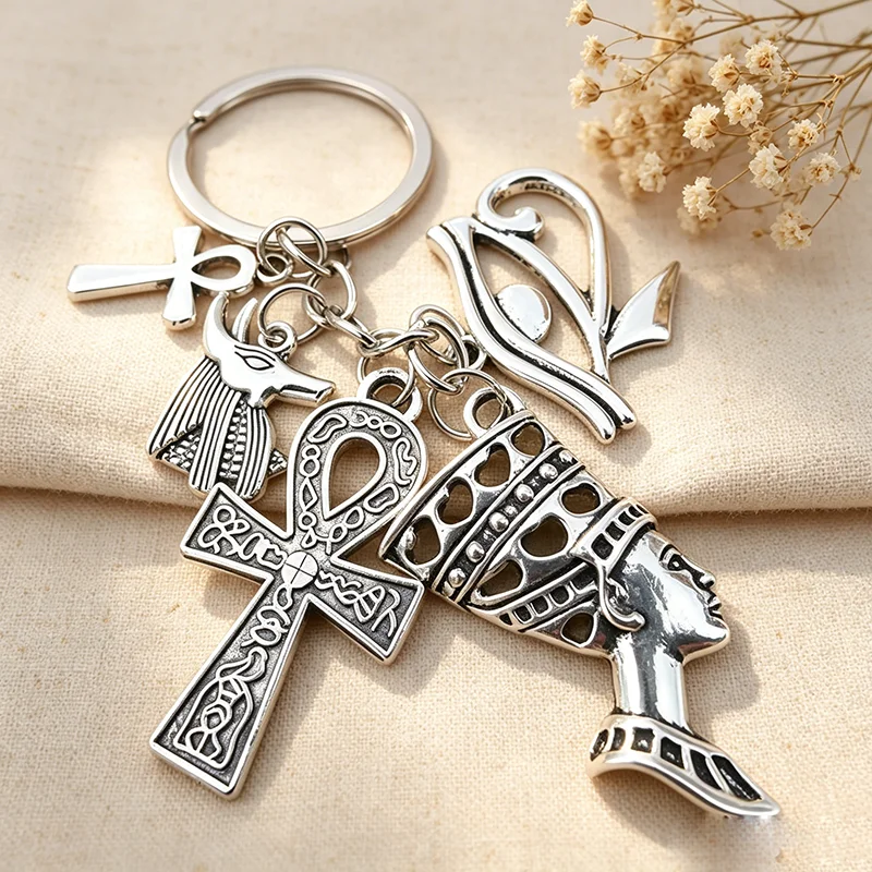 Egypt Egyptian Amulet Keychains Women Jewelry Accessories Ankh Charms Chain Wedding Souvenir Gift for Guest Kids Personalized