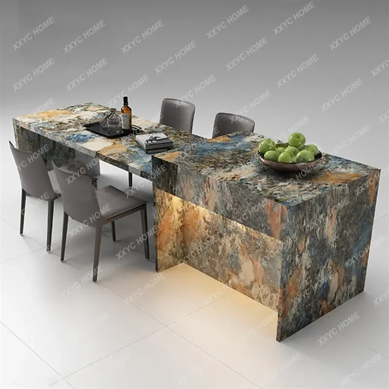 

HHHigh-end Luxury Stone Rotatable And Retractable Rock Slab Island Table Integrated Household Living Room Bar
