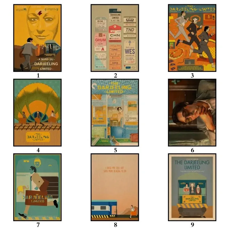 Designs Wes Anderson Movie The Darjeeling Limited Kraftpaper Poster Home Decal Art Painting Wall Sticker for Coffee House Bar