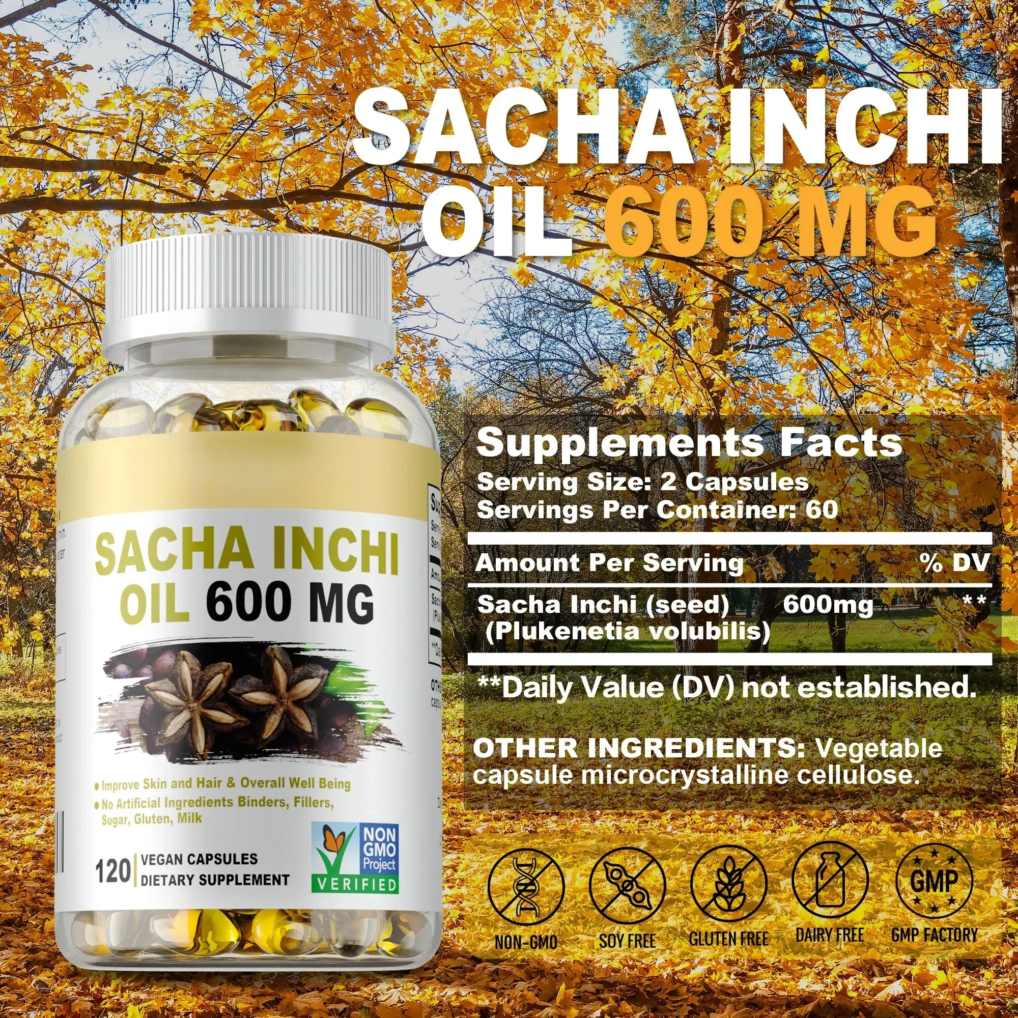 Sacha Inchi Oil 600mg - Antioxidant, Supports Cholesterol Levels, Promotes Heart, Brain, Eye Health, Boosts Immunity