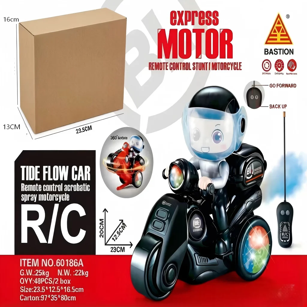 Kids Motorcycle Tricycle Toy, 360° Stunt Spinning, Mist Spray Effects, Music & Colorful Lights, Birthday Gift for Boys & Girls