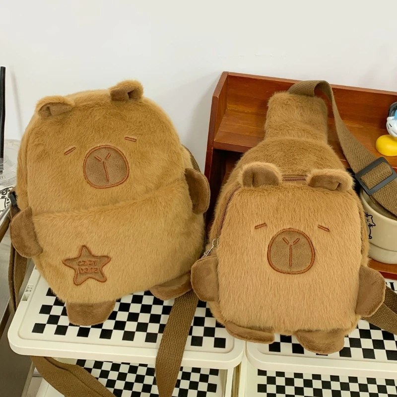 Kawaii Capybara Pluche Schoudertas Dagelijks Alles-in-één Opslag Leuke Cartoon Zachte Borsttas Mobiele Telefoon Tas Wintercadeaus voor Student