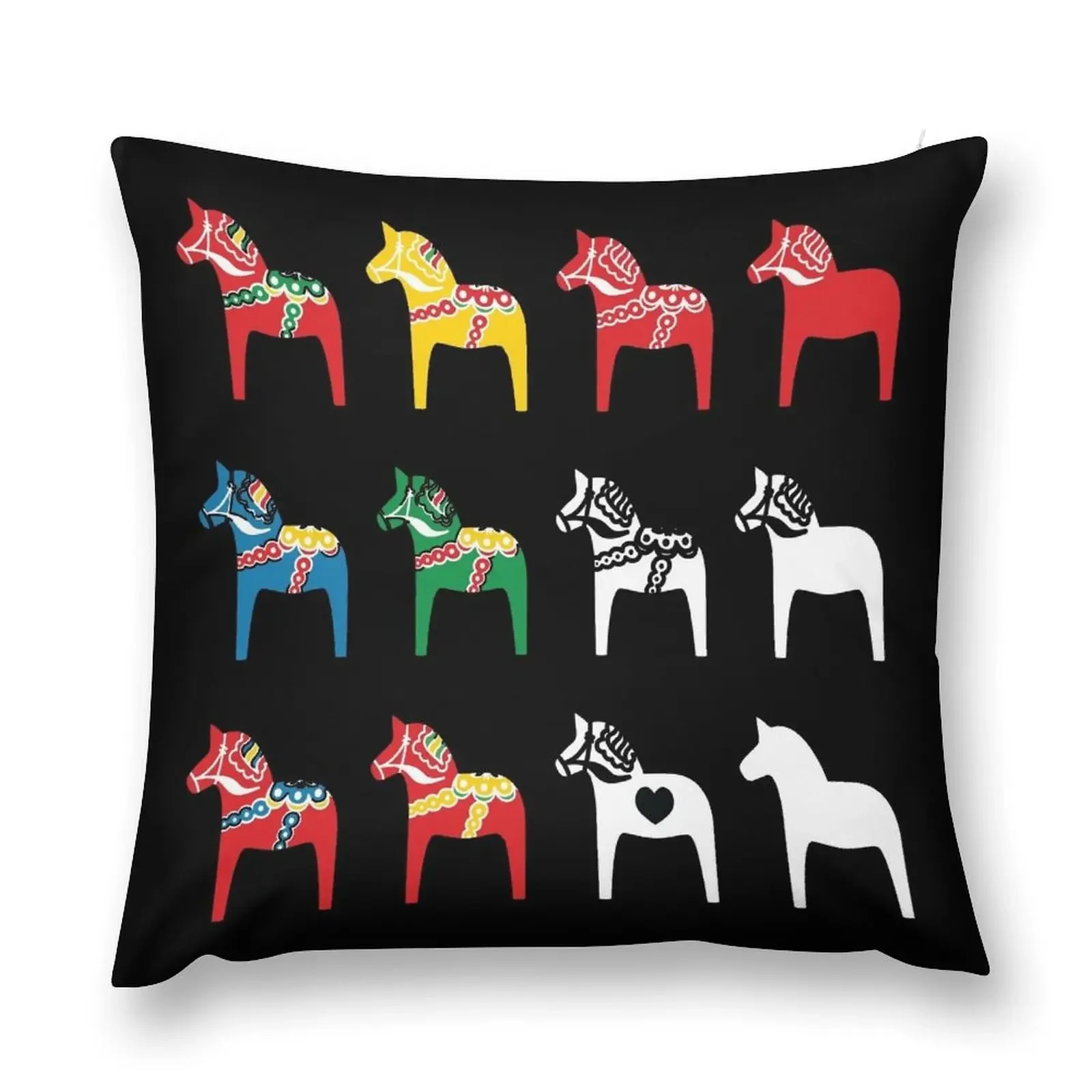 Dala Horses Dalarna Sweden Horse Dalecarlian Swedish Colorful Throw Pillow Marble Cushion Cover Christmas Pillows pillow