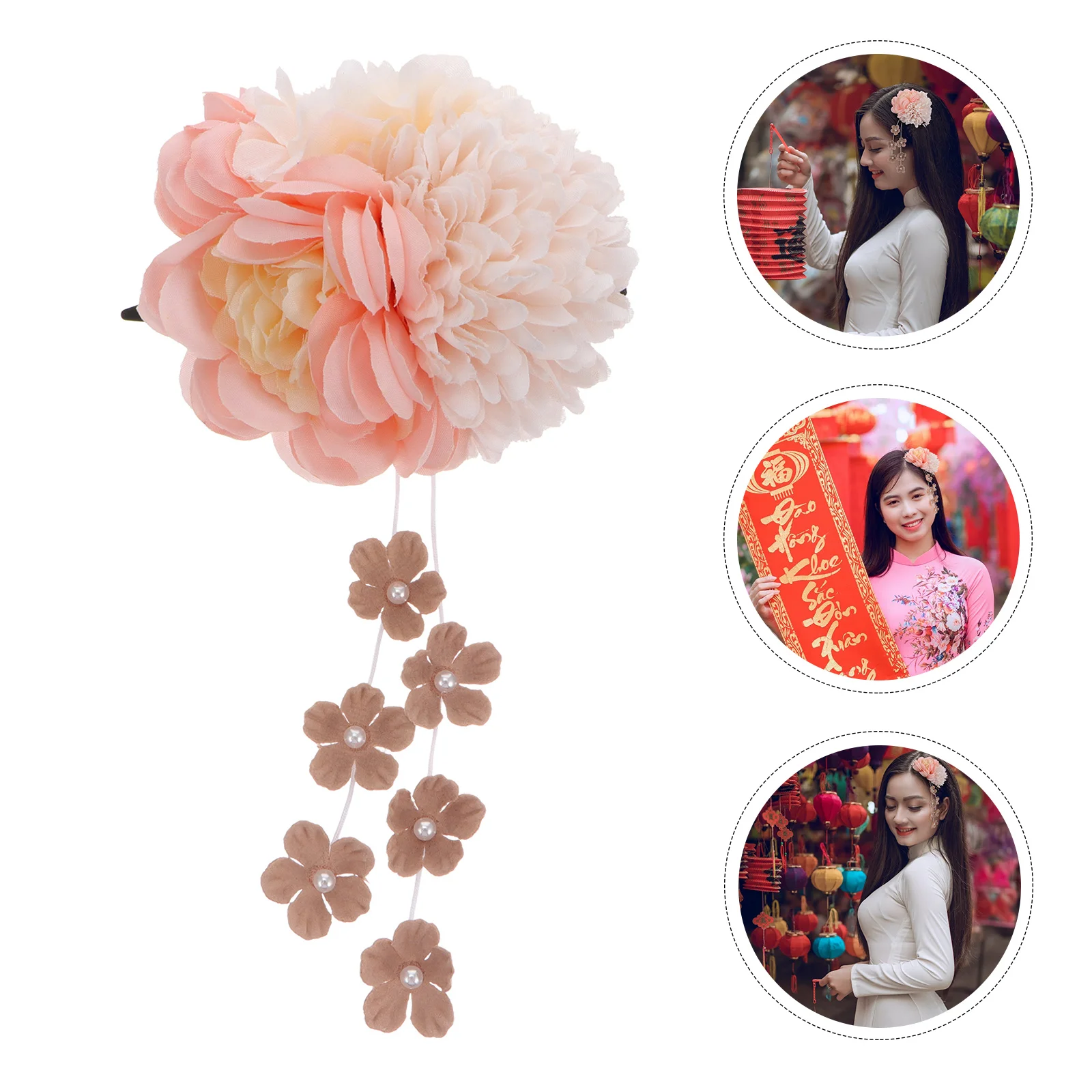

Artificial Flower Headdress Pearl Hair Clips Japanese Pin Classical Women Polyester Vintage Hairpins Miss Bride