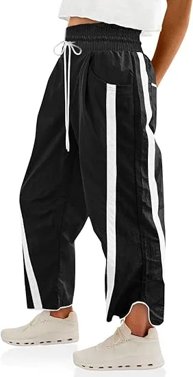 2026 New Casual Versatile Loose Drawstring Bucket Pants Women's Color Block Exercise Y2K Sports Pants