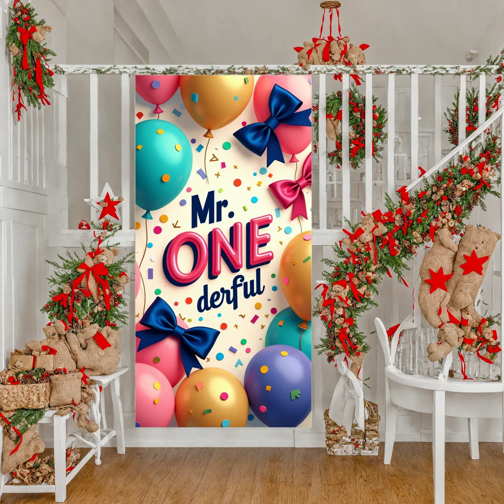 Balloon Party Banner Decoration Backdrop Celebration First Birthday Decoration Background Mr Onederful Birthday Colorful Banner