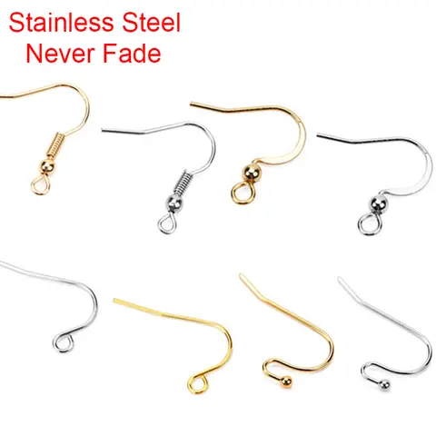 50pcs 결코 PVD 스테인레스 스틸 귀걸이 후크 걸쇠 대량 안티 알레르기 귀걸이 Diy 쥬얼리 결과에 대한 귀걸이 와이어 만들기