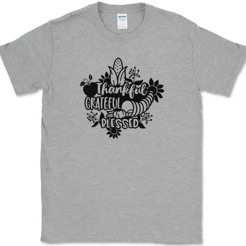 

Thankful Grateful Blessed T-Shirt Thanksgiving Holiday Pumpkins Fall Tee