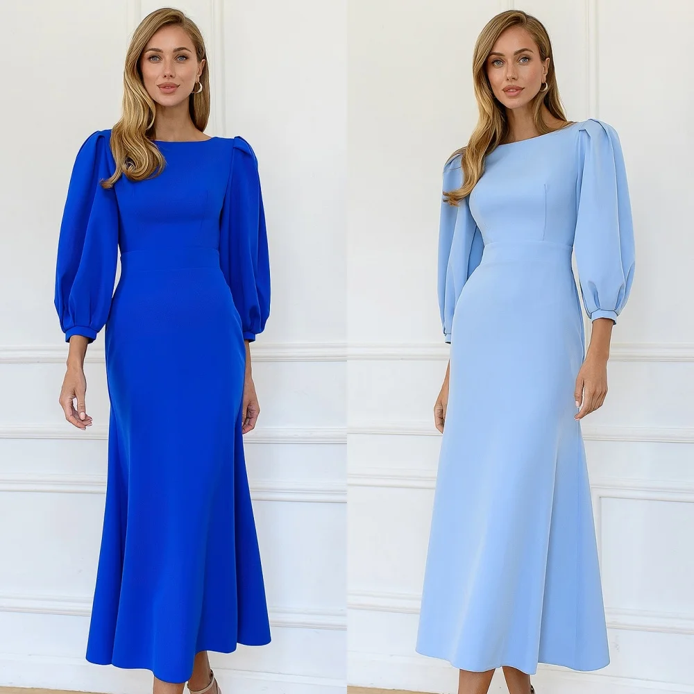 

Customized High Quality Classic Jersey Button Ruched Mermaid Scoop Neck Ankle Length Dresses Bespoke Occasion Dresses Fashion