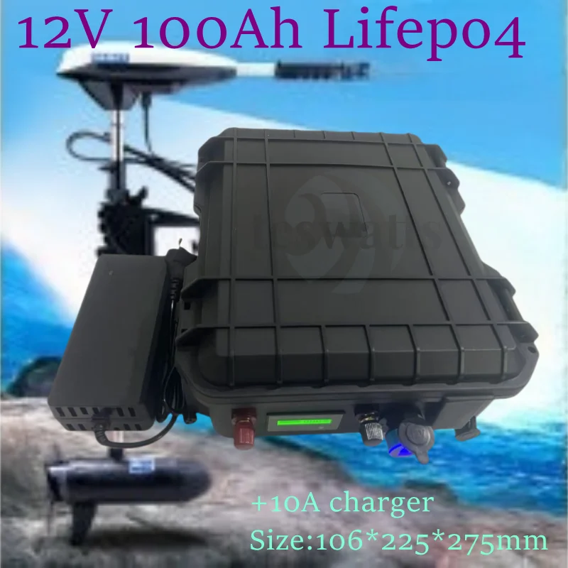 Lifepo4 batery pack Iron Phosphate 12v 100Ah Deep Cycle Lifepo4 100A BMS Golf cart EV RV marine trolling motor +10A charger