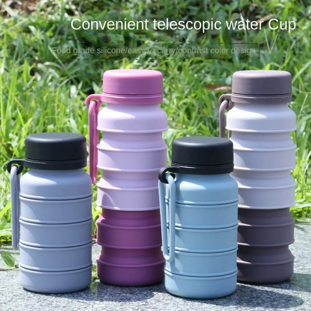 

Leak Proof Foldable Silicone Water Bottle Reuseable Stainless Retractable Coffee Cup Carabine Twist Cap Silicone Sport Bottles