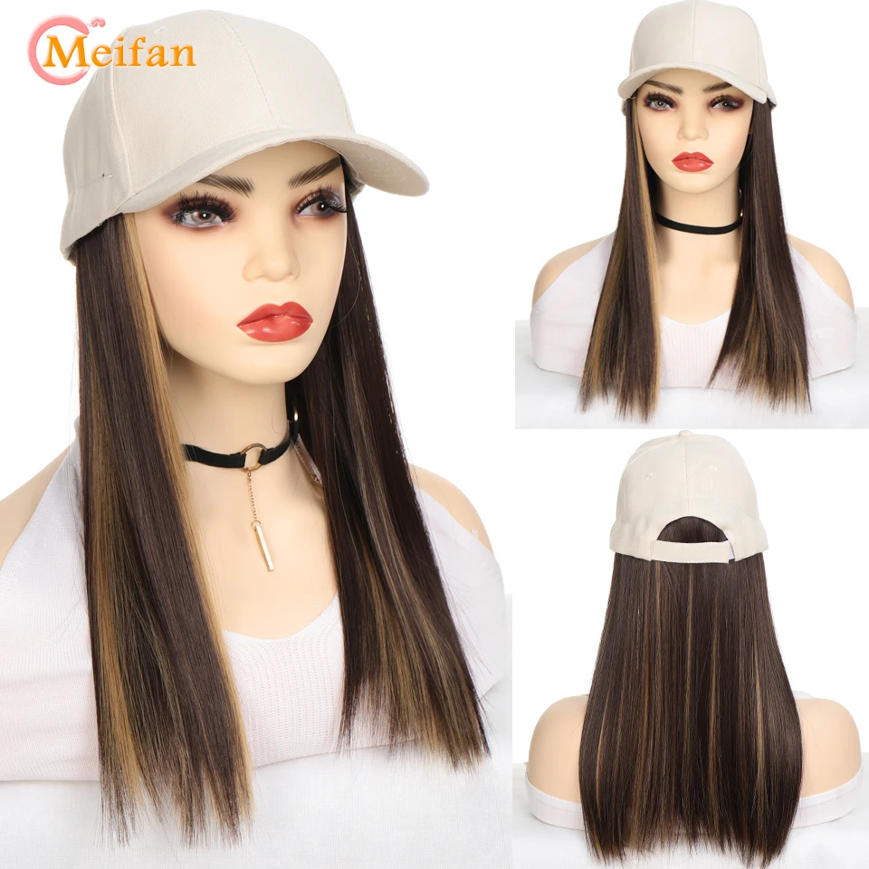 MEIFAN Synthetic Fluffy Wave Curly Natural Hair with Hat Baseball Cap Naturally Connect Adjustable Trucker Hat Wig