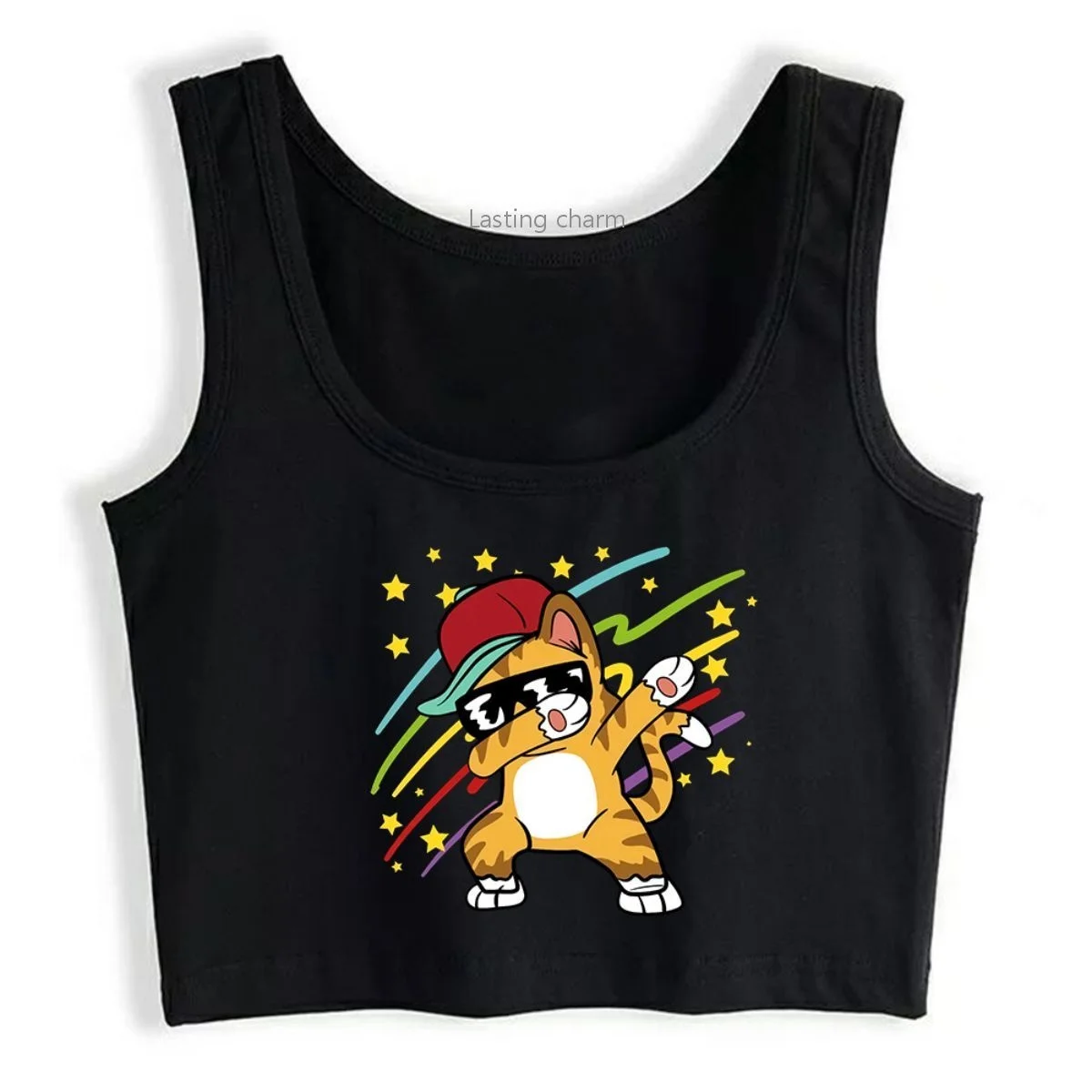 Vintage style dabbing dab cat rapper hip hop crop top