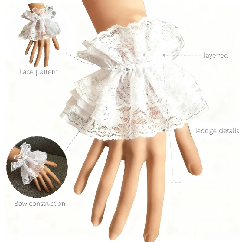 Elegant White Lace Wrist Cuffs Floral Vintage Lolita Cosplay Steampunk Accessories
