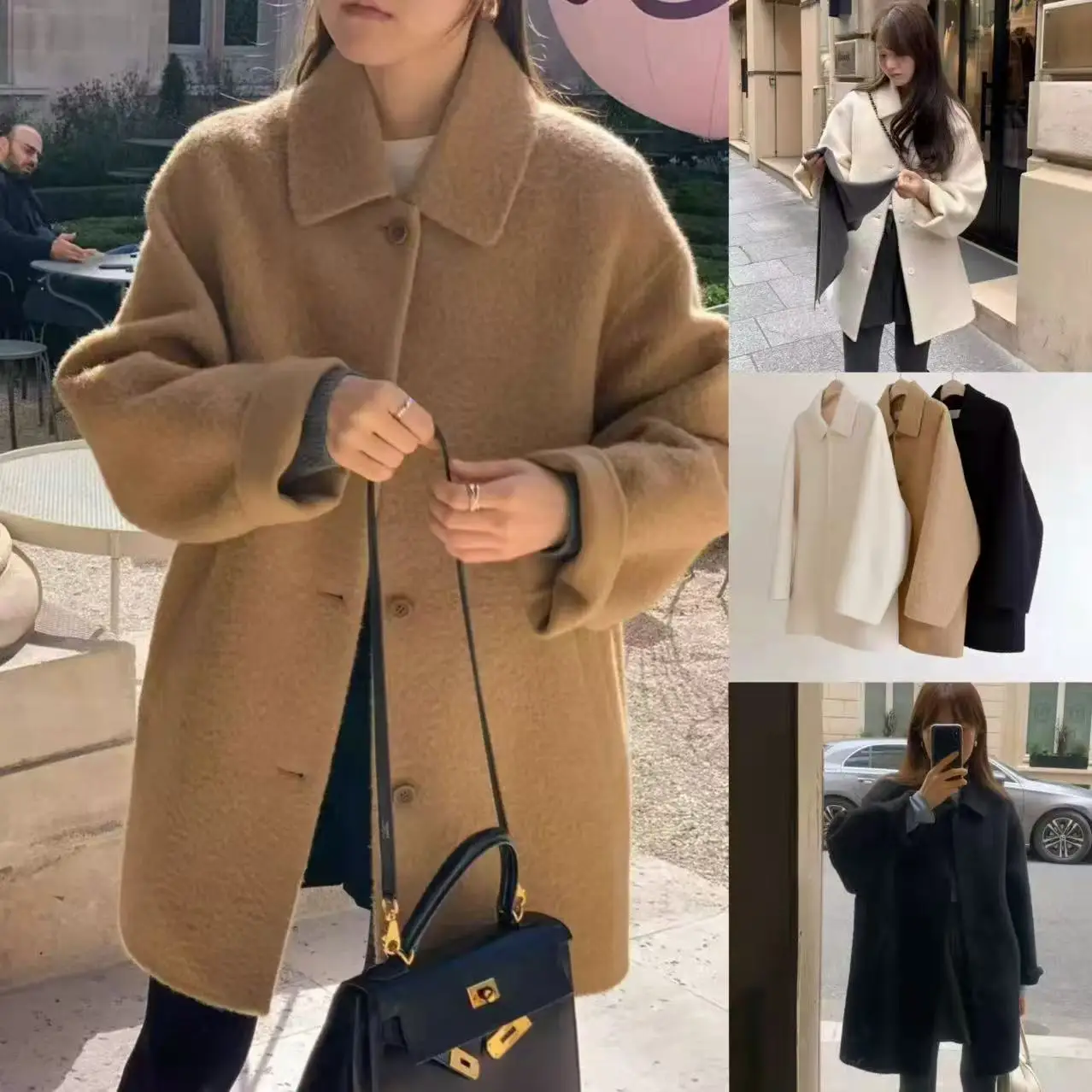 

Мягкое пальто из шерсти альпаки Ele Gentle Sle для похудения, универсальное пальто с отложным воротником, верхняя одежда для женщин, све средней длины