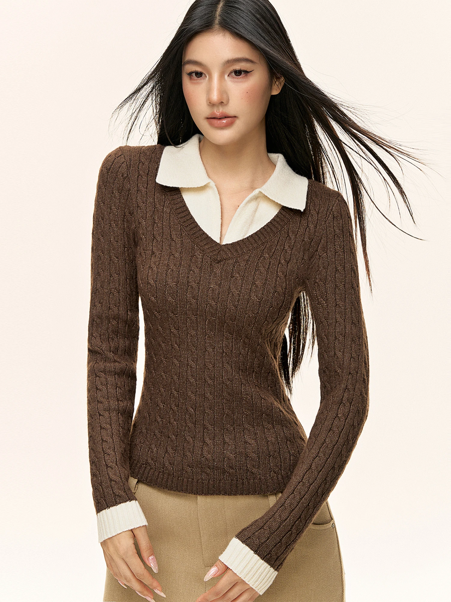 

OLO воротник искусственный двухсекционный вязаный свитер женский зимний Faion Pure Desire базовый слой длинный свитер свеч колледж Sle