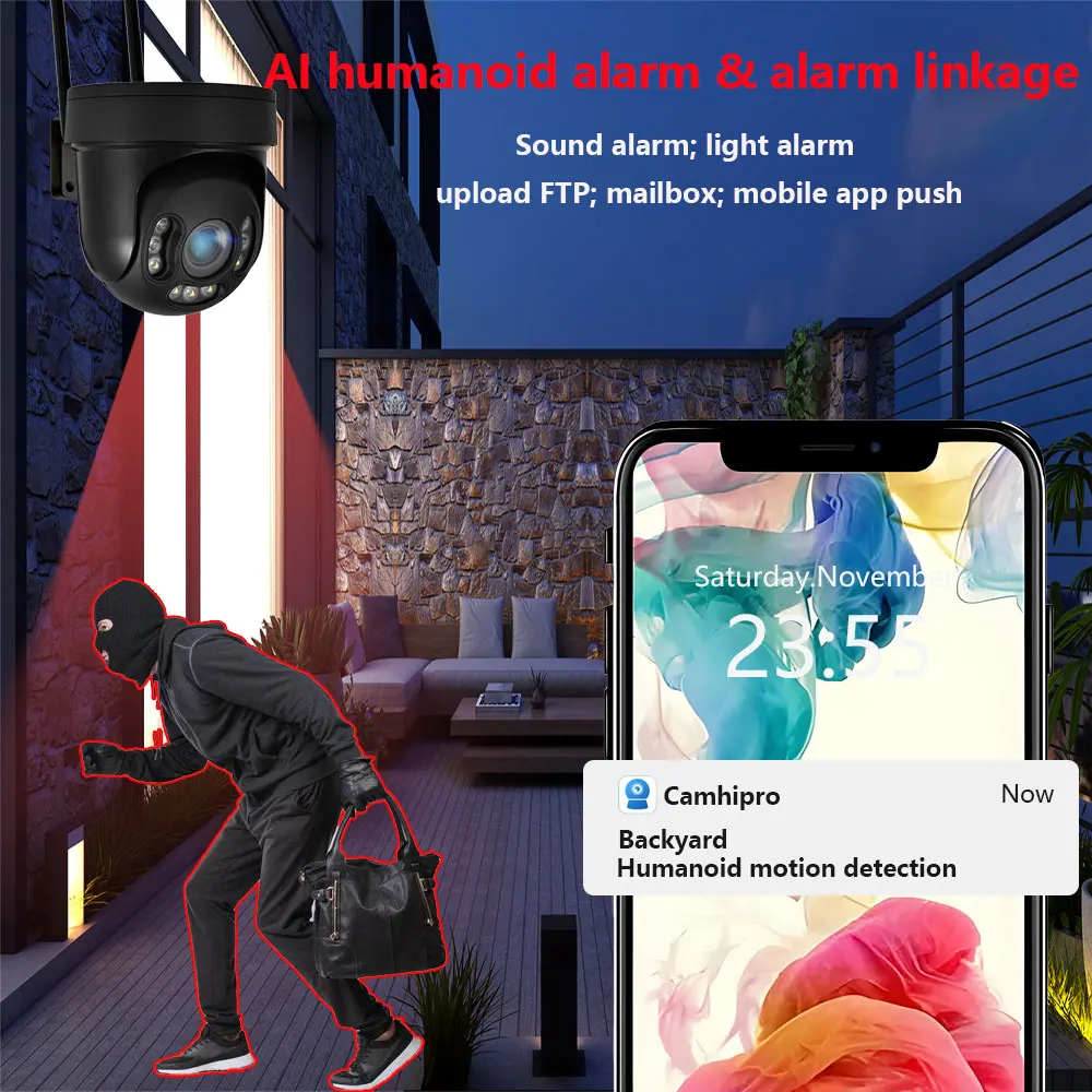 CRU.3G 4G SIM Card 4K 8MP Wireless Security Vedio PTZ Dome Wifi 5MP 2.7-13.5mm 5X Zoom Two Way Audio Outdoor Color Night Version