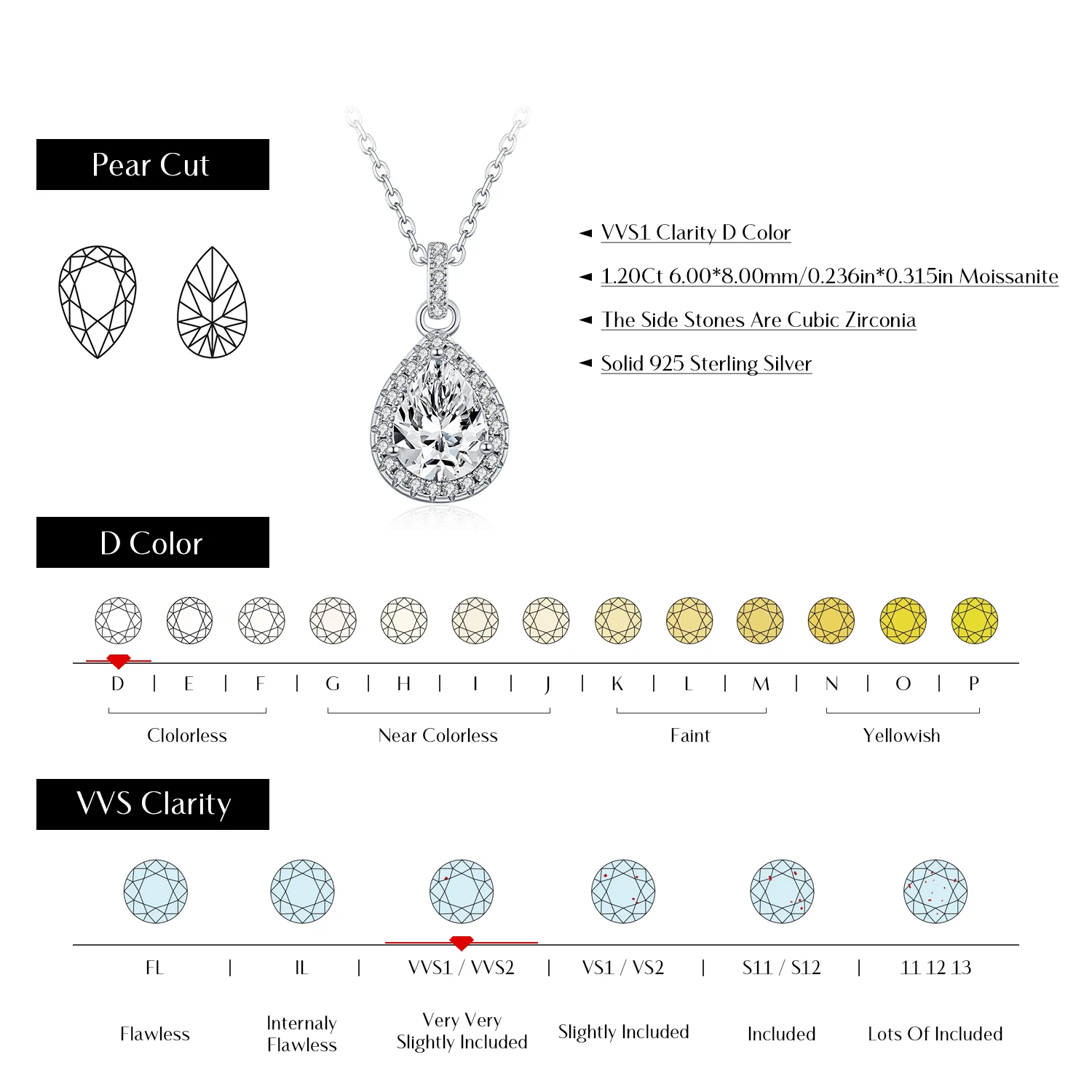Women's Moissanite Water Drop Pendant Necklace, Gift
