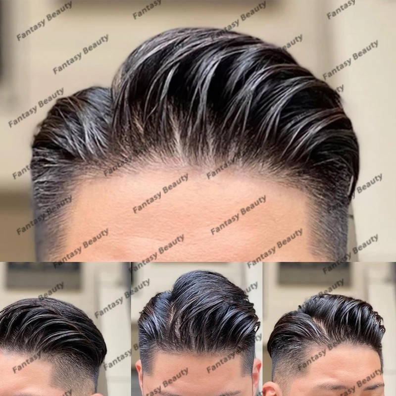 1 b40 1 b65thin Skin Vlooped Base Men Toupee 100% parrucche vergini dei capelli umani sostituzione non rilevabile iniezione PU Base protesi dei capelli